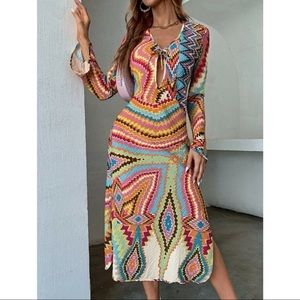 Shein Allover Print Cut Out Split Thigh Dress - Size L